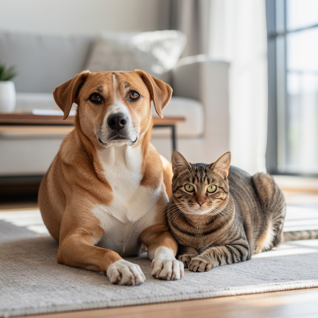 Dogs, cats, birds, small animals, and aquariums representing a variety of pets.